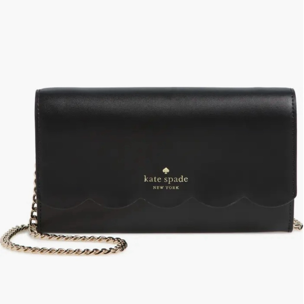 Kate Spade Black Leather Gemma Wallet on a Chain Crossbody Bag. NWOT.